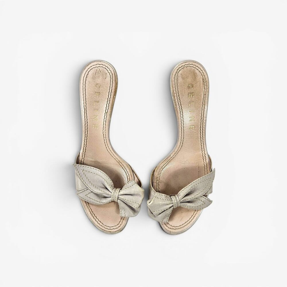 Celine Kitten Heel Mules Brown Leather Bow Detail - Size 36.5 EU - Picture 2 of 6